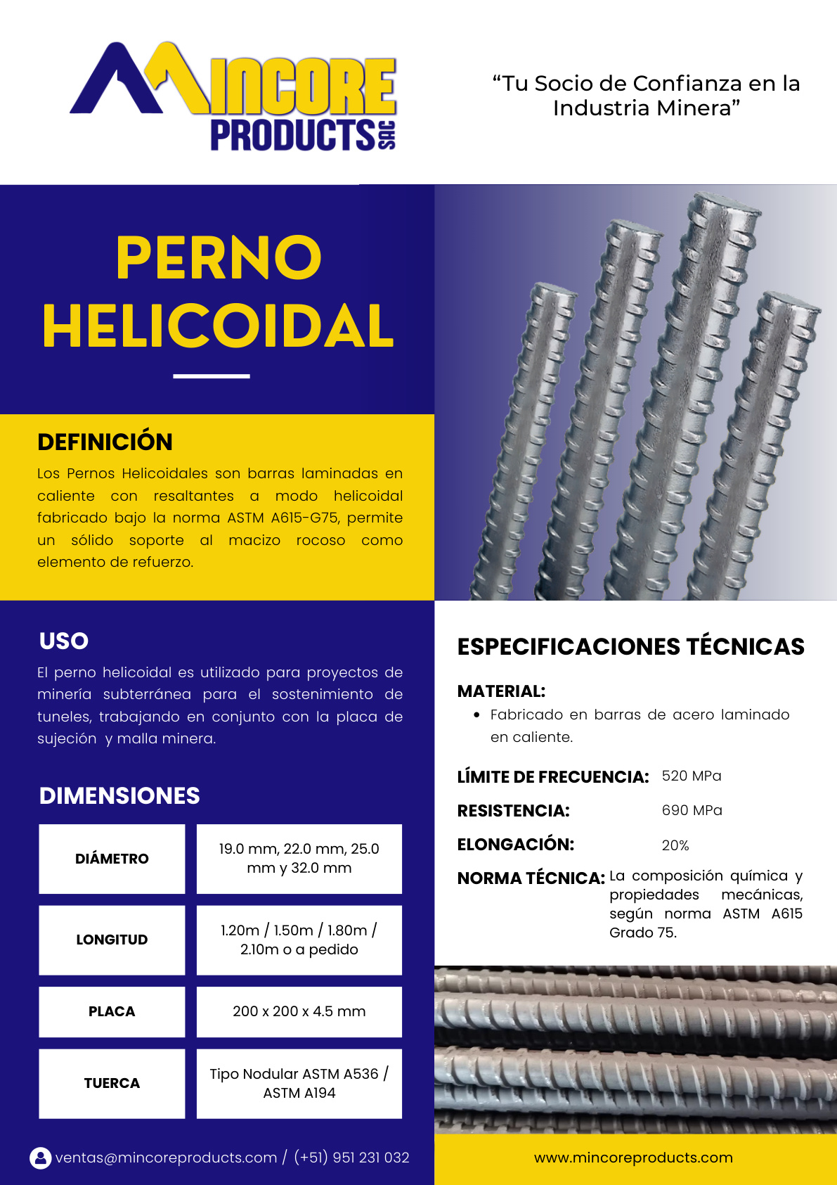 Perno Helicoidal Roscado D22
